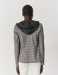 Veste à carreaux gris et lignes blanches capuche femme-3