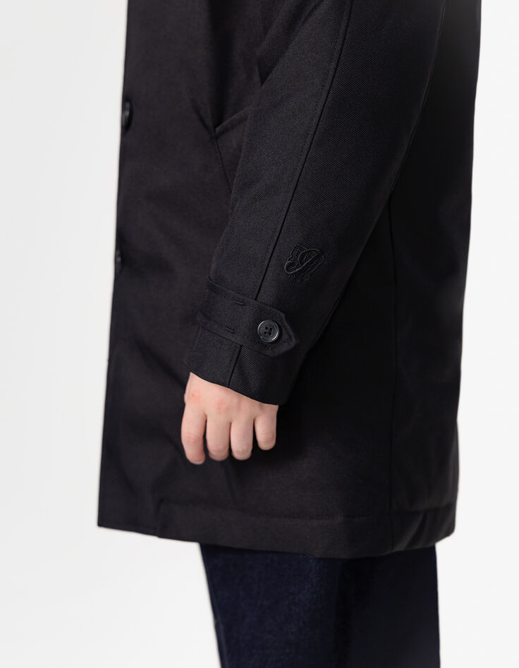 Boys’ black trench coat with check hood facing-4