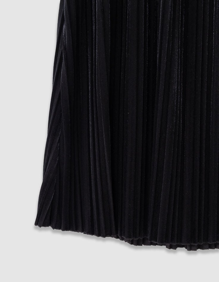 Jupe longue plissée noire panne de velours fille-5