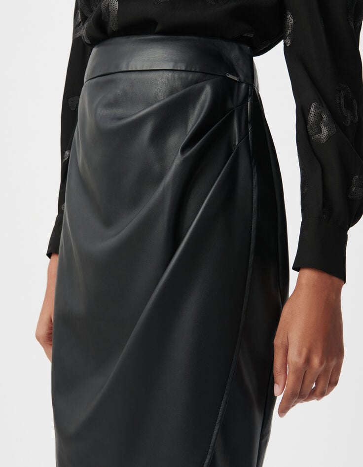 Jupe crayon noire forme portefeuille Femme-4