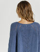 Pull en maille ajourée bleu ardoise col roulotté femme-3