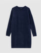 Marineblaues Damen-Rundhalsausschnitt-Kleid mit langen &Auml;rmeln-5