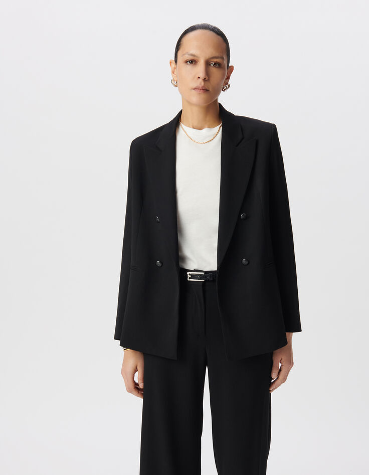 Women's black double-breasted suit jacket-2