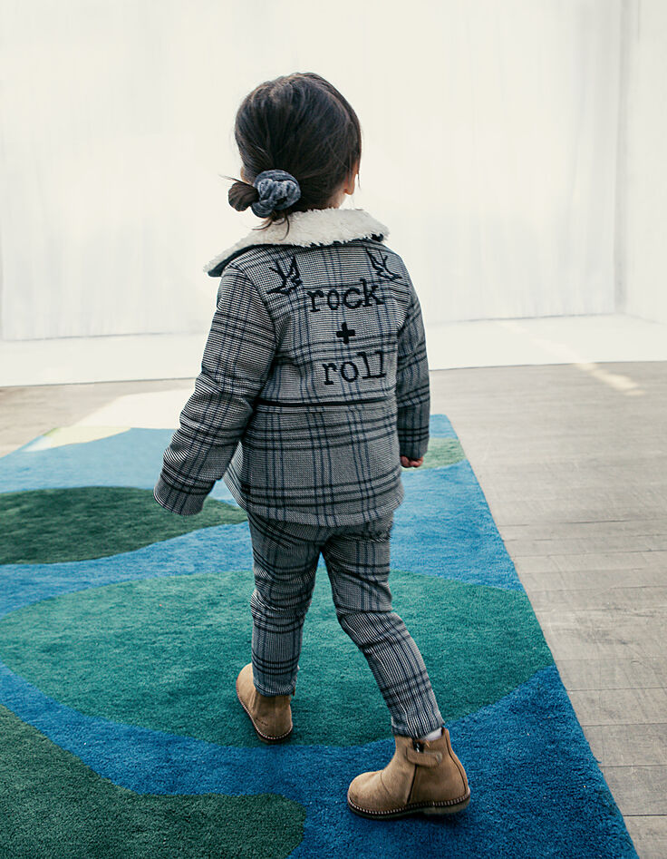 Manteau noir motif prince-de-galles brodé dos bébé fille-1