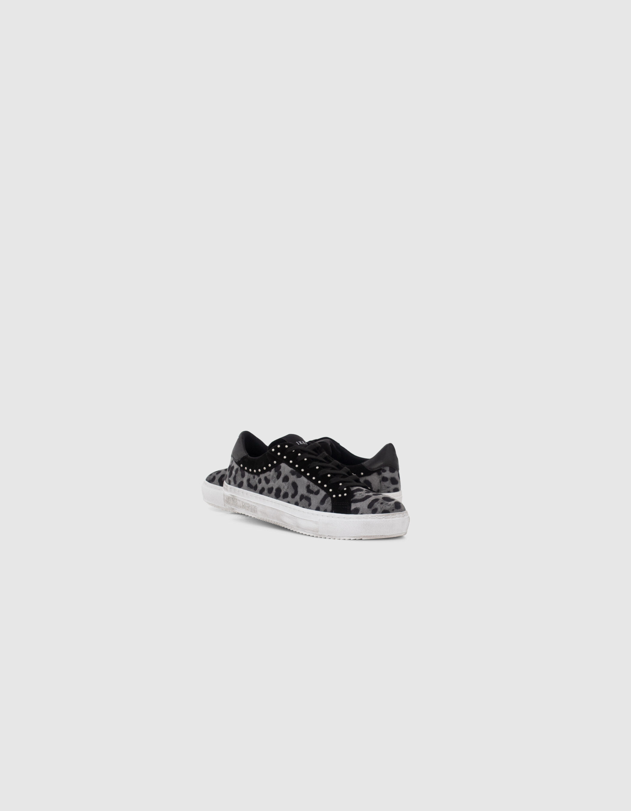 Women s black leopard motif suede studded trainers