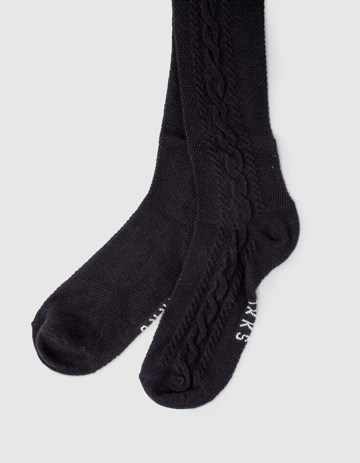 Girls’ black knit tights with cable knit down legs-2