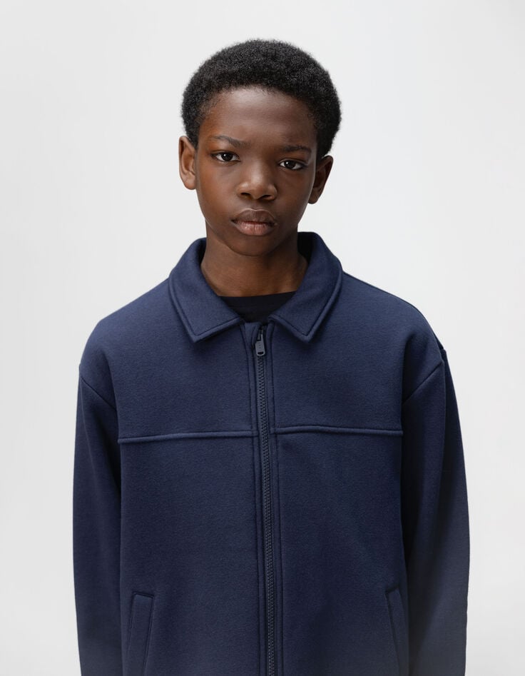 Boys’ navy zipped cardigan with shirt collar-7