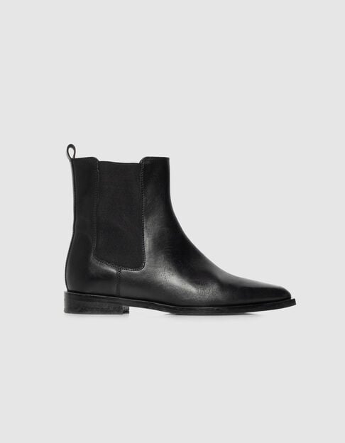 Women’s black leather pointed-toe Chelsea boots - IKKS
