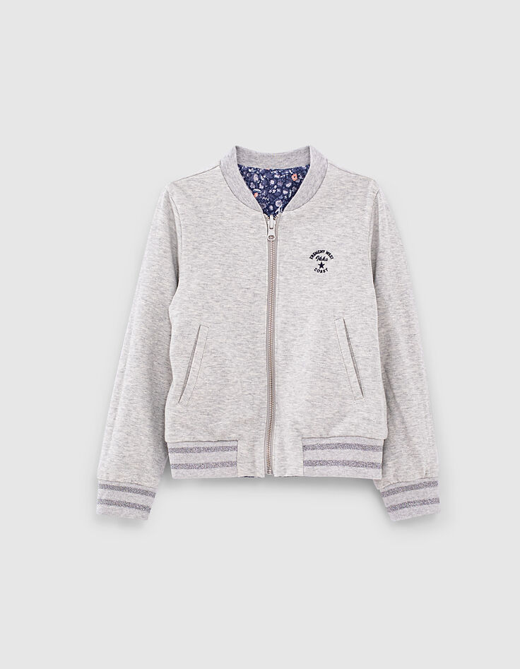 Mädchen-Wende-Bomberjacke, Ecovero®, Blumen-Print und Grau-3