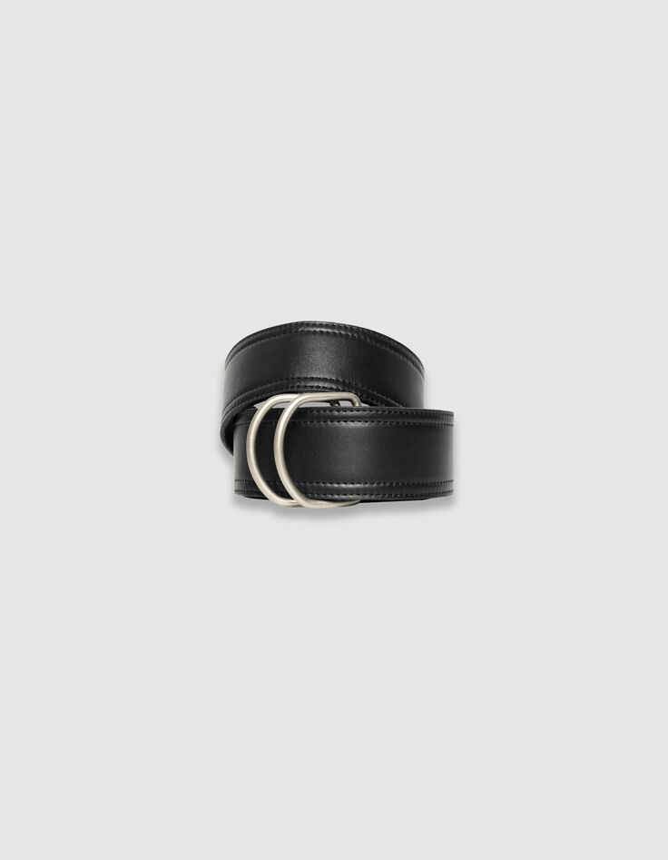 Schwarzer Damen-Kleidergürtel Leder doppelte Ringe-1