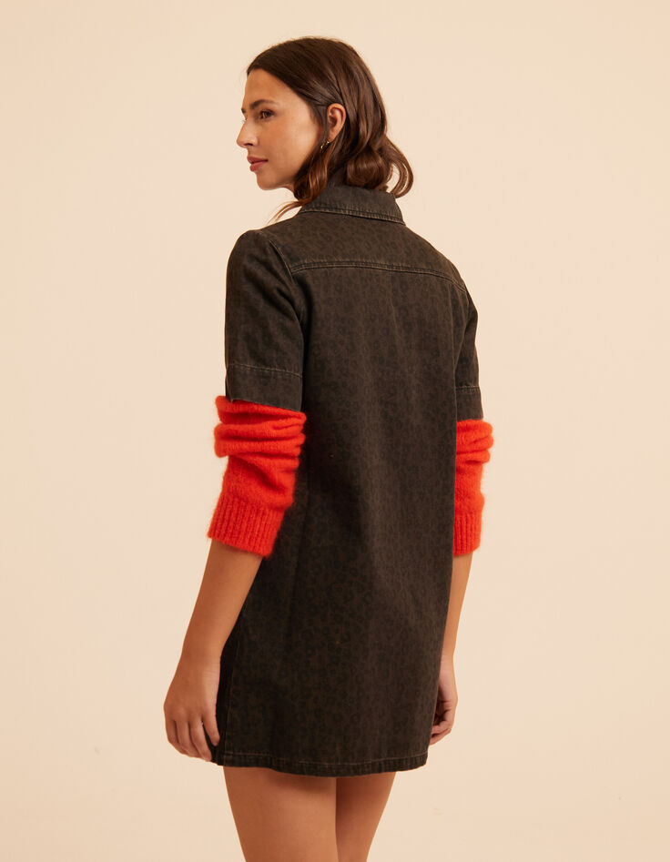 Robe en jean marron imprim&eacute; l&eacute;opard I.Code-4