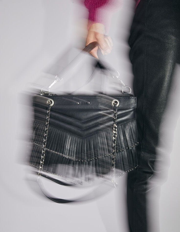 Sac pochette 1440 Reporter cuir noir à franges Femme-6 Sac pochette 1440 Reporter cuir noir à franges Femme-6