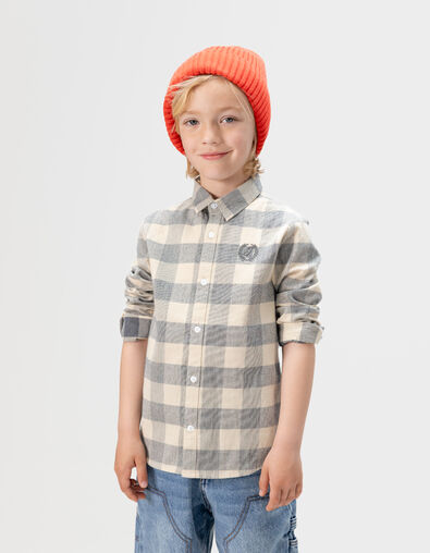 Boys’ grey blue velvet check shirt - IKKS