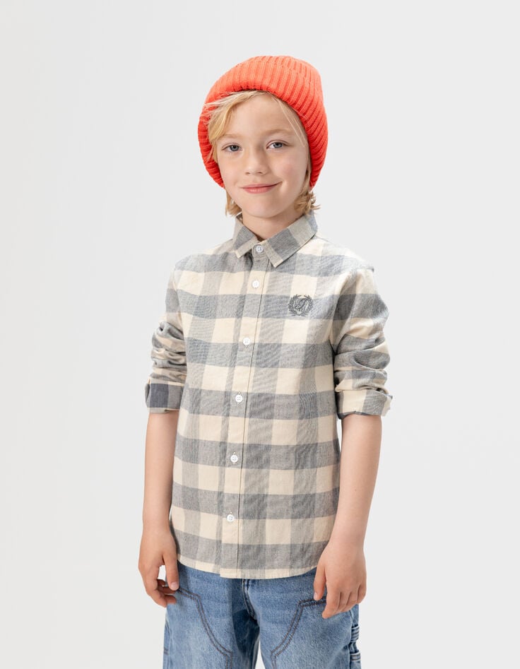Boys’ grey blue velvet check shirt-1 Boys’ grey blue velvet check shirt-1