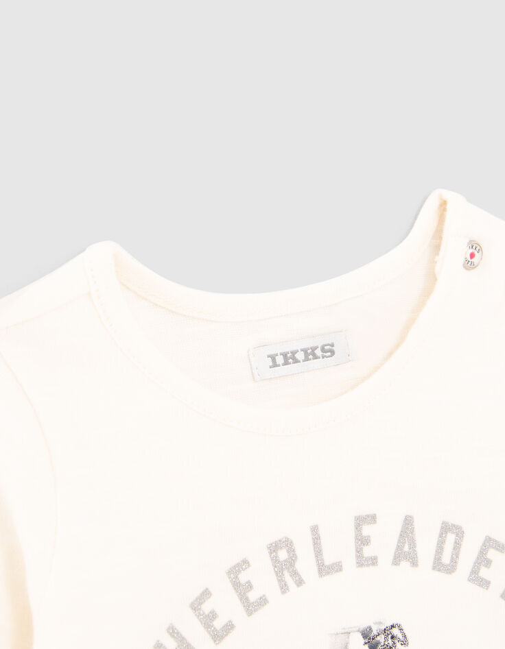 Baby girls’ ecru T-shirt with roller skate image-2