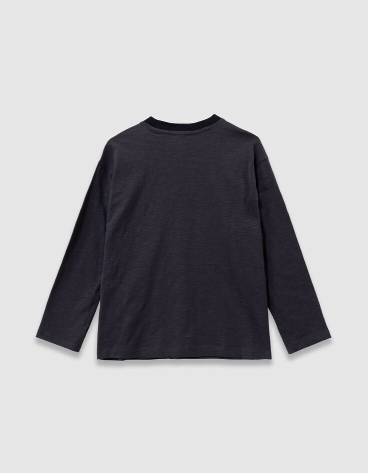 Grau meliertes Langarm-Jungenshirt Maxi-Buchstaben A-3 Grau meliertes Langarm-Jungenshirt Maxi-Buchstaben A-3