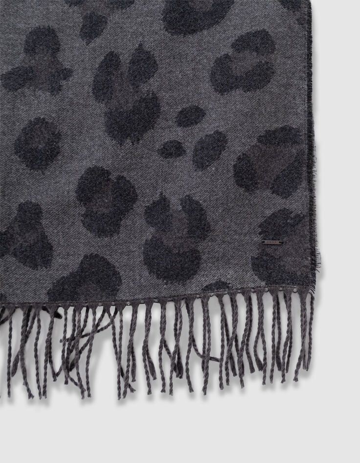 Echarpe noire jacquard motif léopard fille-5 Echarpe noire jacquard motif léopard fille-5