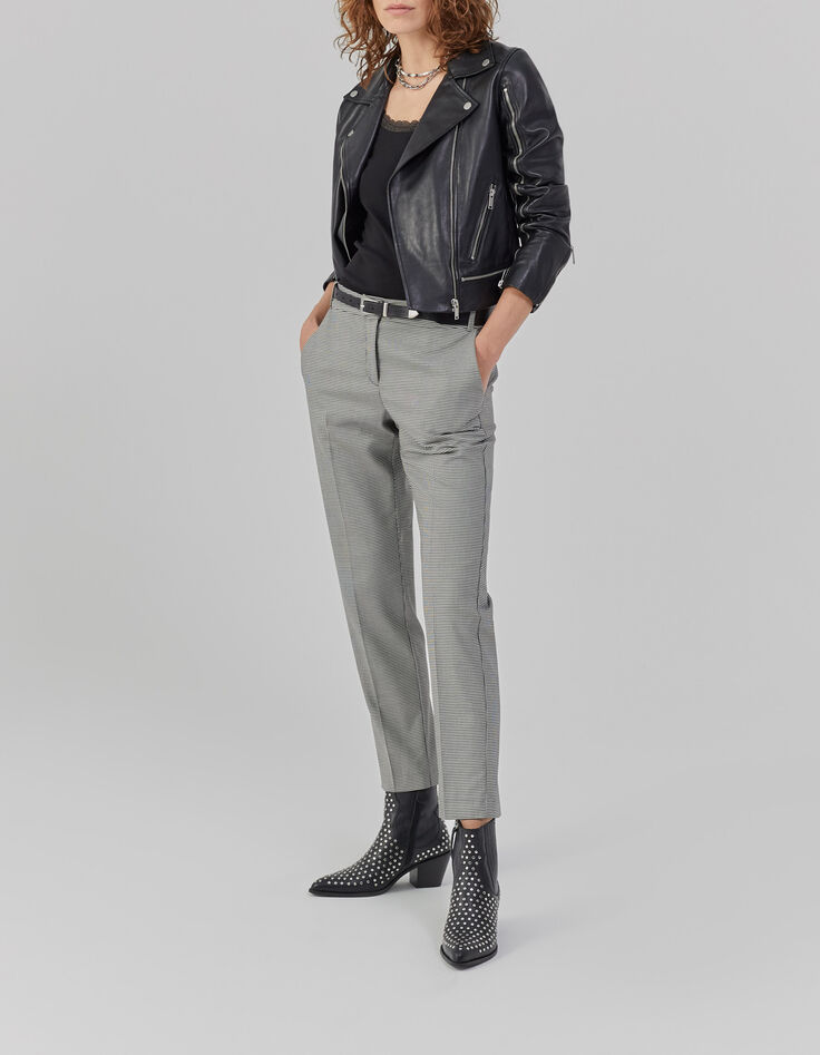 Veste en cuir noir esprit motard multi zips Femme-7