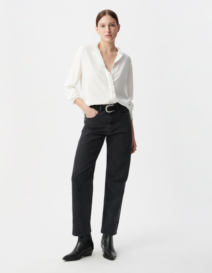 Wei&szlig;es Hemd f&uuml;r Damen mit bestickter Spitze-1