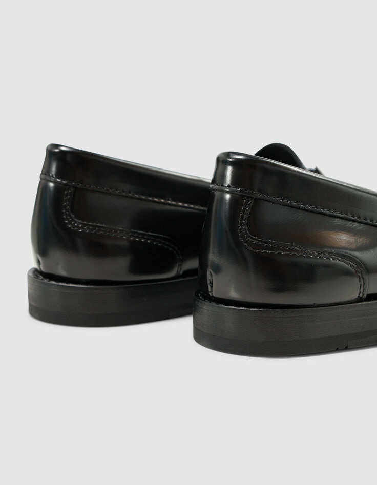 Women's black glac&eacute; leather loafers-6