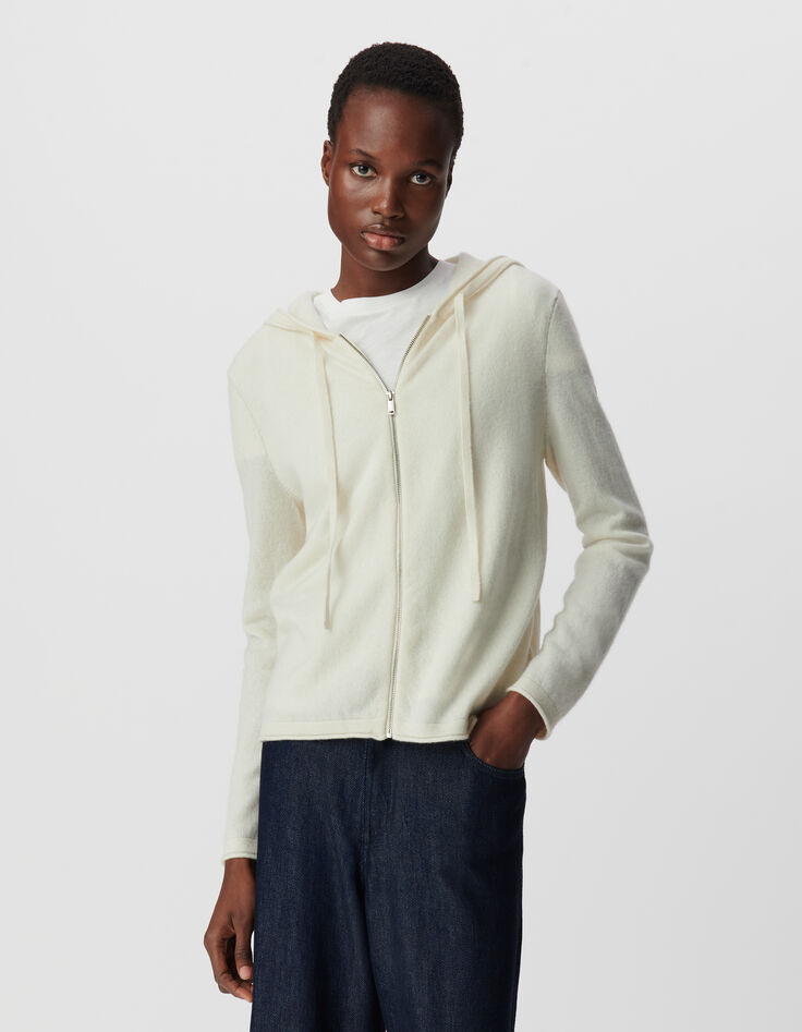 Cardigan écru à capuche 100% cachemire Femme-2