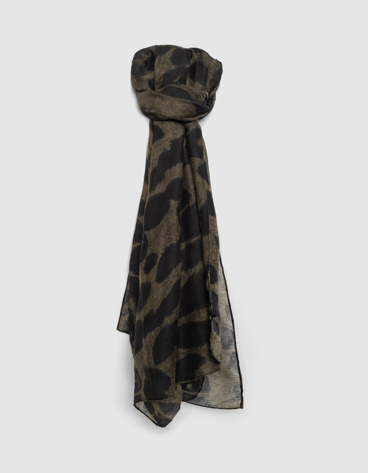 Men’s khaki scarf with animal skull motif-1