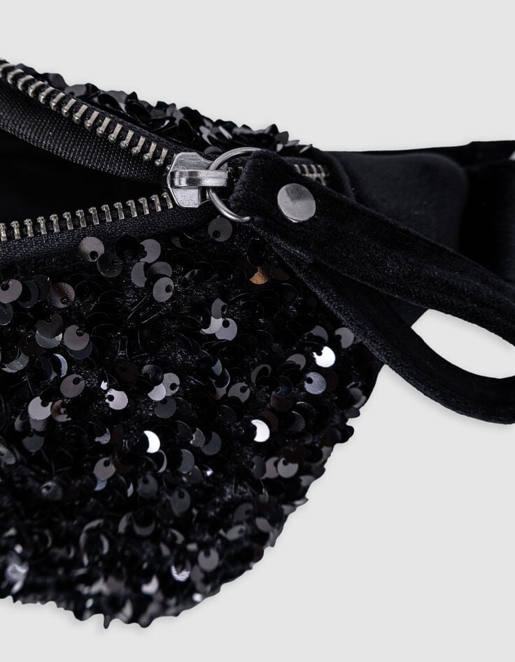 M&auml;dchen-Bauchtasche schwarz, Samt, Pailletten, recycelt-6