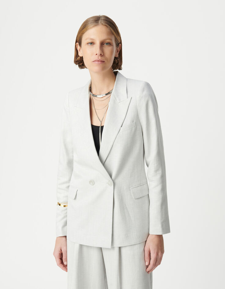 Americana gris de lentejuelas con doble botonadur para mujer-2