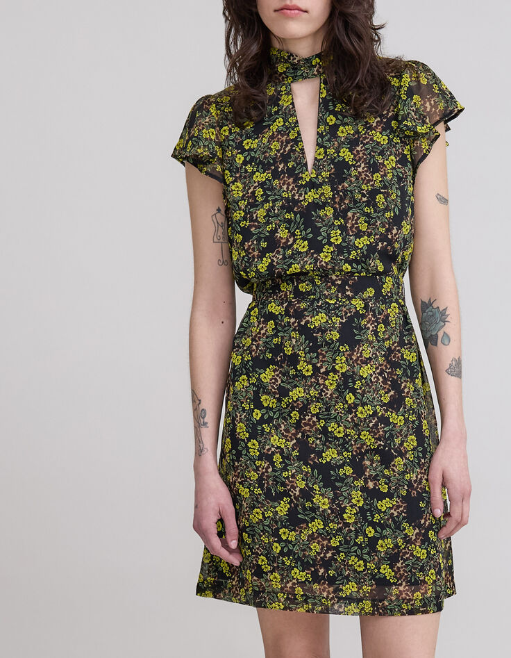 Vestido negro reciclado estampado leo floral Mujer-2