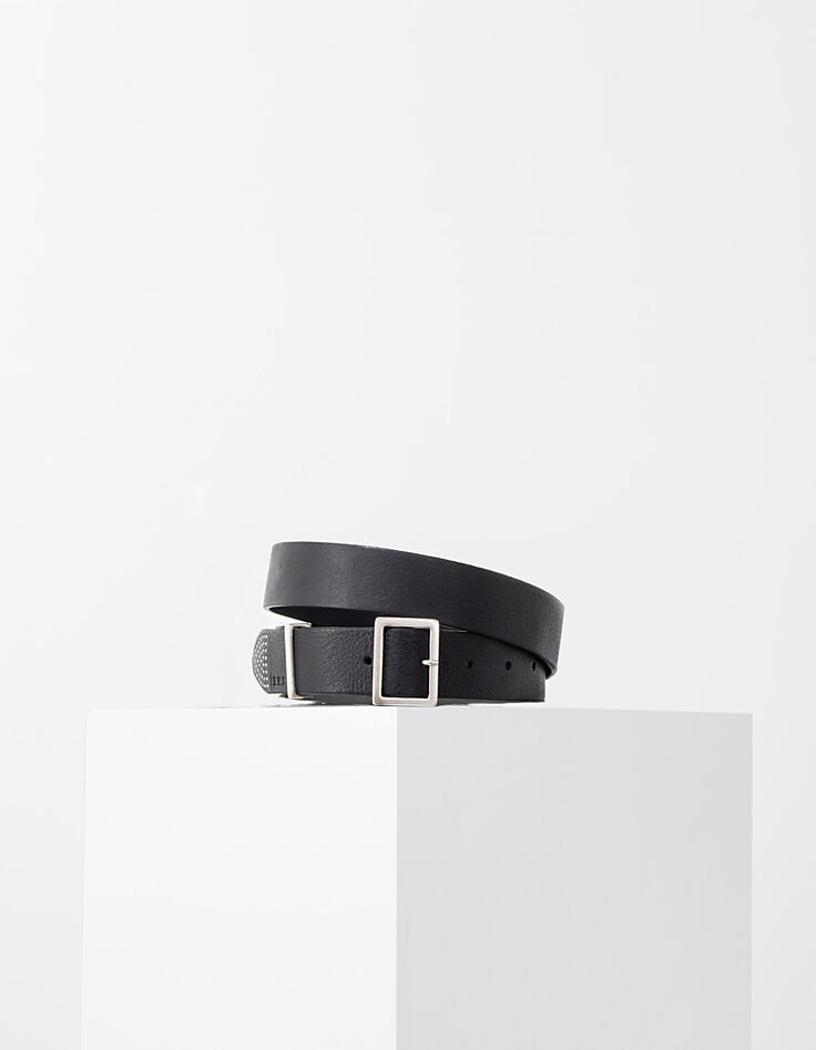 Ceinture jean en cuir noir passant femme-1