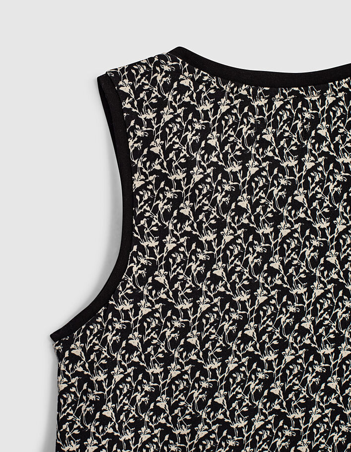 Girls’ black organic mixed fabric lily print vest top - IKKS