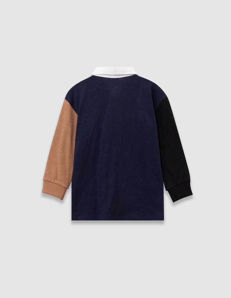 Polo marine, camel et noir maxi chiffres col blanc garçon-3