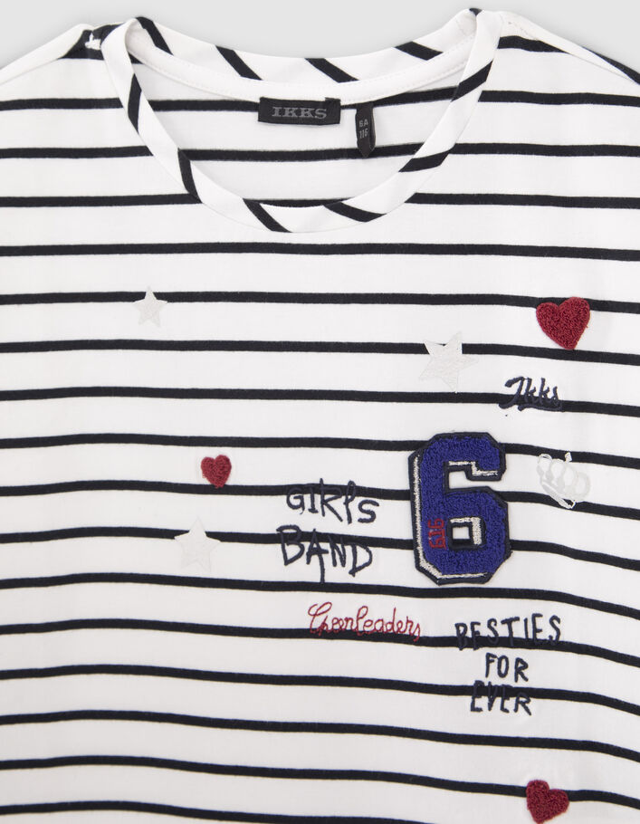 Girls’ off-white embroidered sailor stripe T-shirt-3