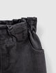Girls’ back worn-out paper bag jeans with fixed belt-5