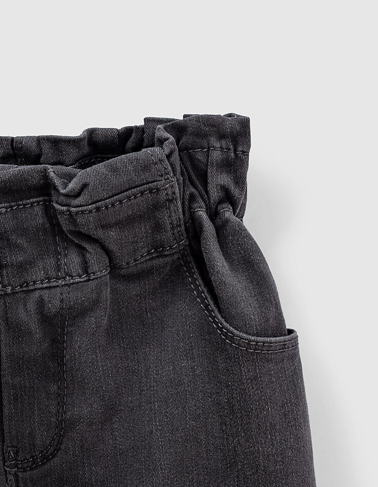 Girls’ back worn-out paper bag jeans with fixed belt-5