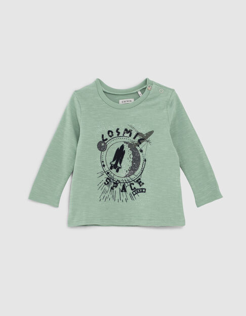 Groen T-shirt biokatoen geflockte army opdruk babyjongens  - IKKS