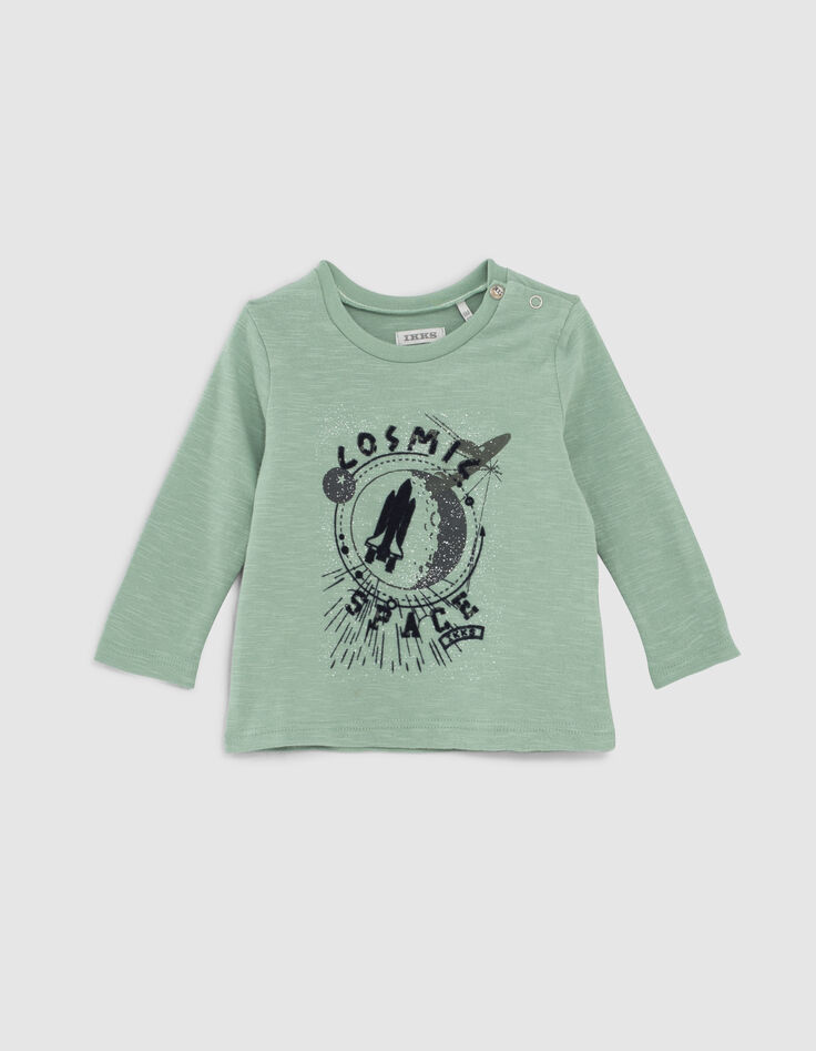 T-shirt vert coton bio visuel army floqué bébé garçon -1