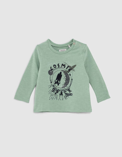 Baby boys’ green flocked army image organic cotton T-shirt - IKKS