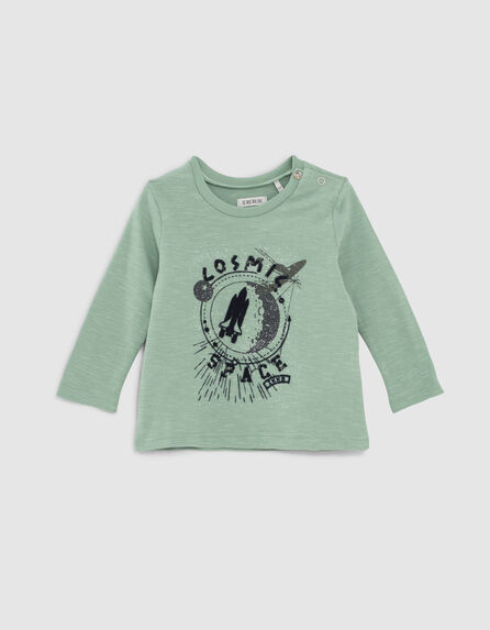 Baby boys’ green flocked army image organic cotton T-shirt