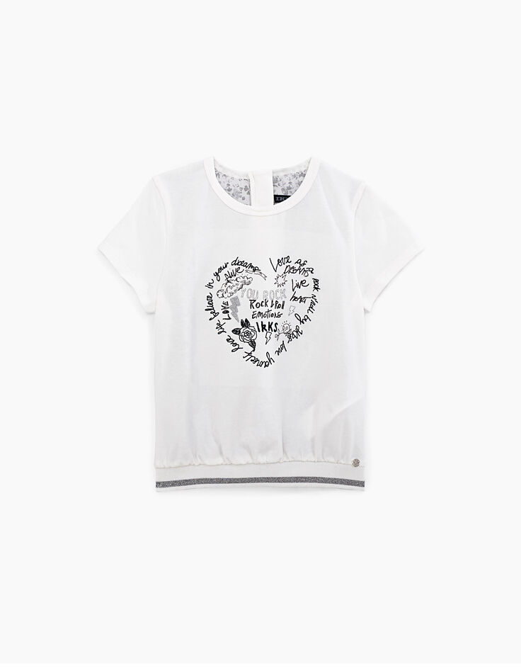 Camiseta blanco roto bi-tejido detrás estampado niña-1