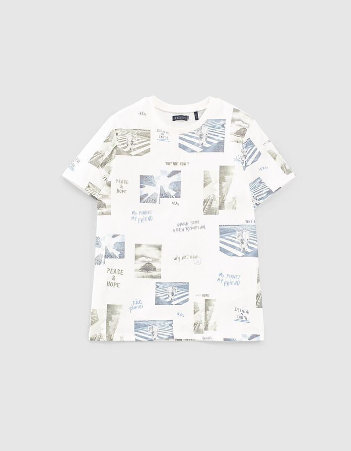 T-shirt blanc cassé bio avec photos villes garçon  - IKKS