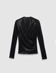 Women’s black lamé wrapover T-shirt-1