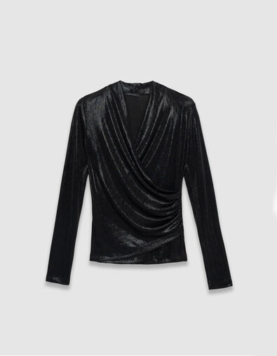 Women’s black lamé wrapover T-shirt - IKKS
