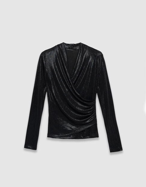 Women’s black lamé wrapover T-shirt - IKKS