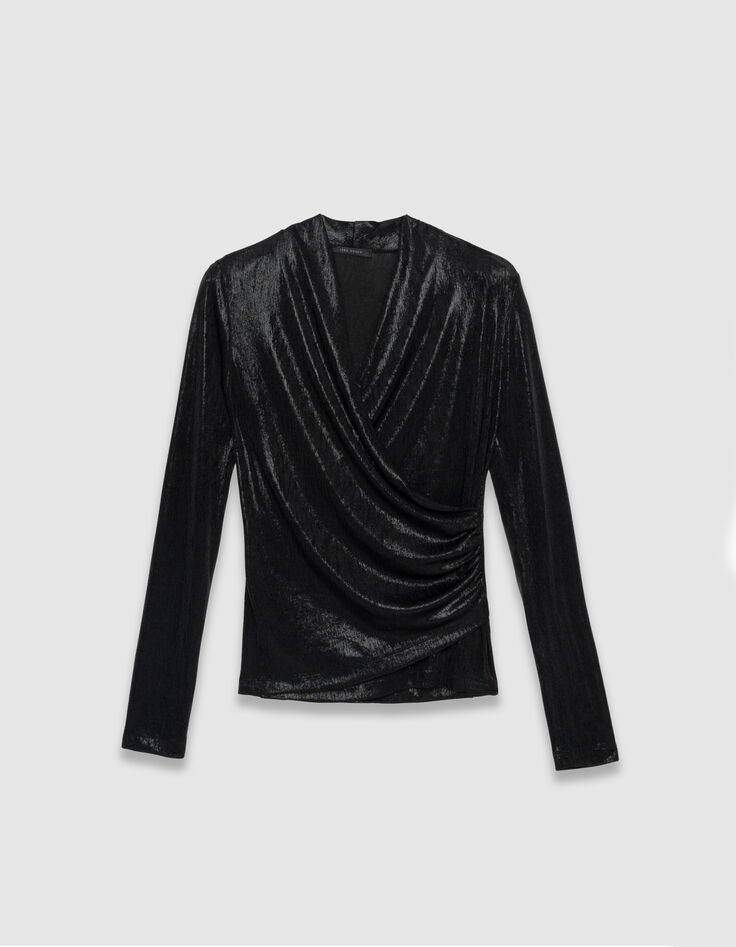 Women’s black lamé wrapover T-shirt-1