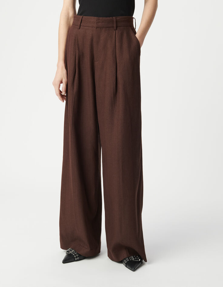 Braune Anzughose mit Paillettenbesatz für Damen mit weitem Bein-3