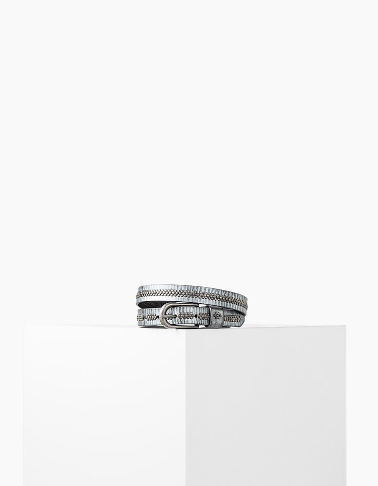 Ceinture en cuir effet argent et clous femme-1