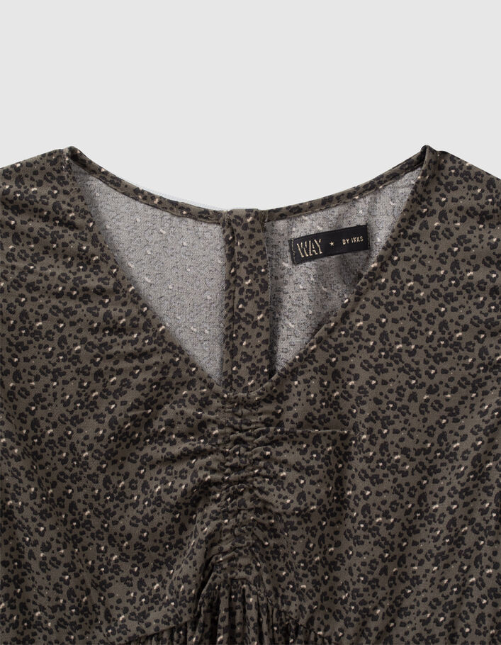 Khaki Mädchenkleid LENZING™ ECOVERO™ mit Leopardentupfen-3