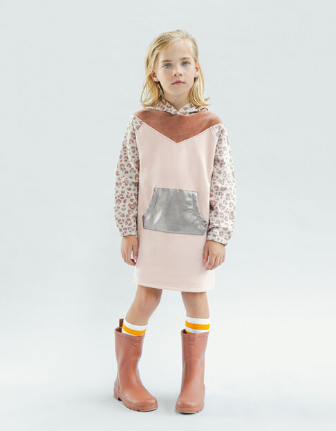Girls’ pink leopard motif sweatshirt dress