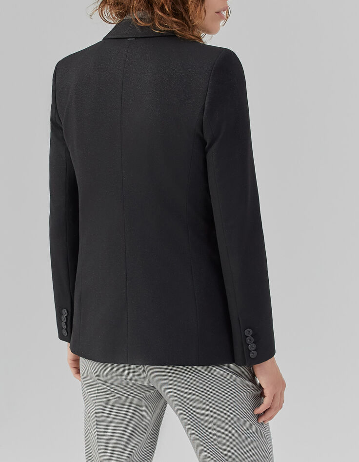 Langer, schwarzer Metallic-Damenblazer-2